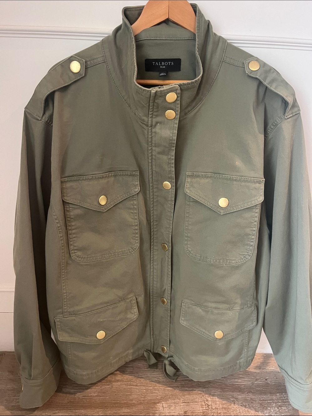 Talbots Plus Olive Green Utility Jacket with Gold Hardware 1X - Picture 4 of 5